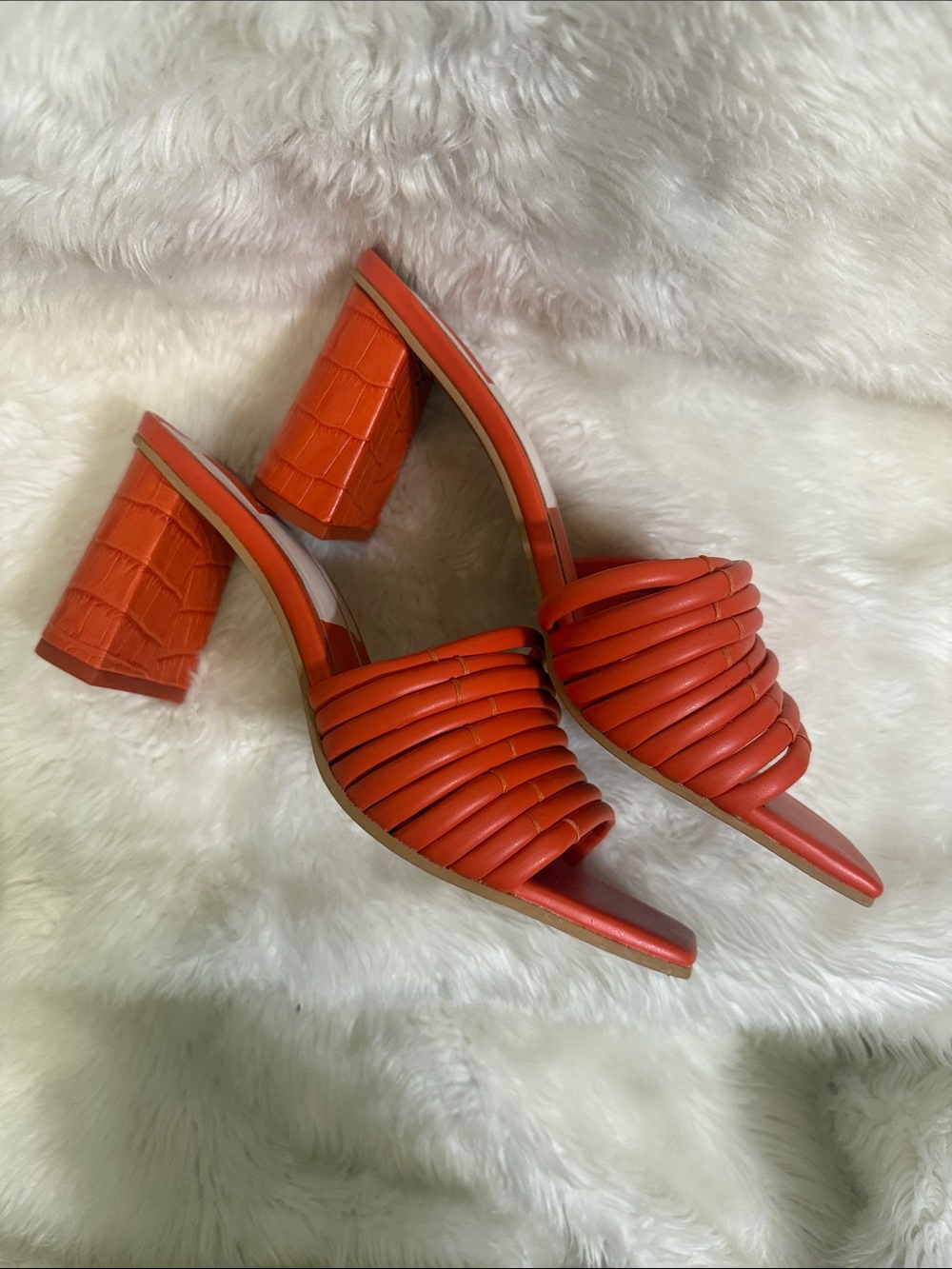 Dolce Vita Orange Tubular Strap Block Heel Slide Sandals Size 8 NWOT Brazil - Picture 3 of 7